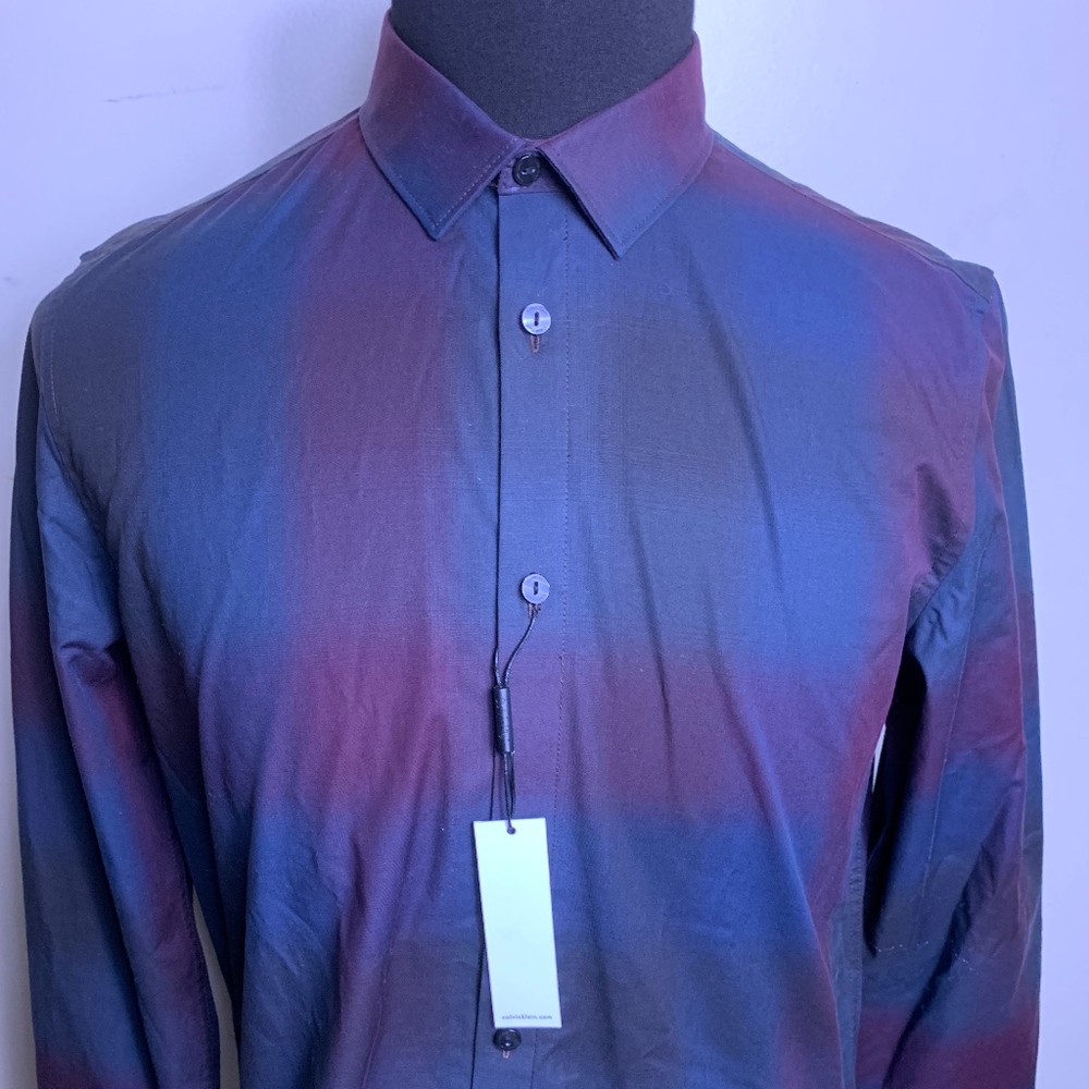 CALVIN KLEIN Men SLIM-FIT PURPLE/BLUE LONG-SLEEVE